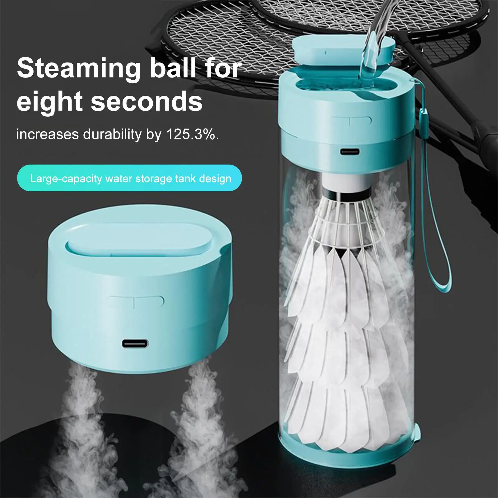 

Portable Badminton Shuttlecock Steamer & Humidifier with 150mAh Battery Fast Moisturizing in 3 Mins Lightweight Sports Accessory