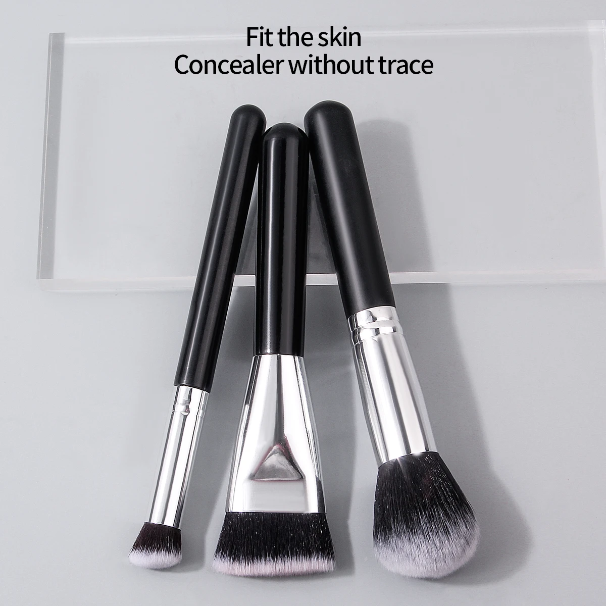 Pincel de contorno de cabeça plana macia 3 peças, pincel corretivo, pincel solto, pincel de maquiagem facial multifuncional, ferramenta de maquiagem portátil