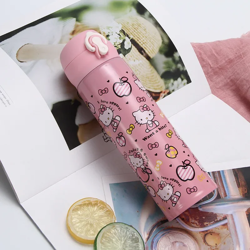 Hello Kitty Insulation Cup Student Stainless Steel Water Bottle Vacuum Bounce Cover 500ML Large Capacity Fashion Boys Girls Cute