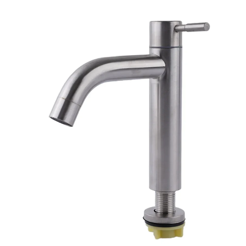 1pcs Stainless Steel Silver Single Cold Sink Faucet Bathroom Counter Basin Faucet  Kitchen Fixtures  Kitchen Faucets