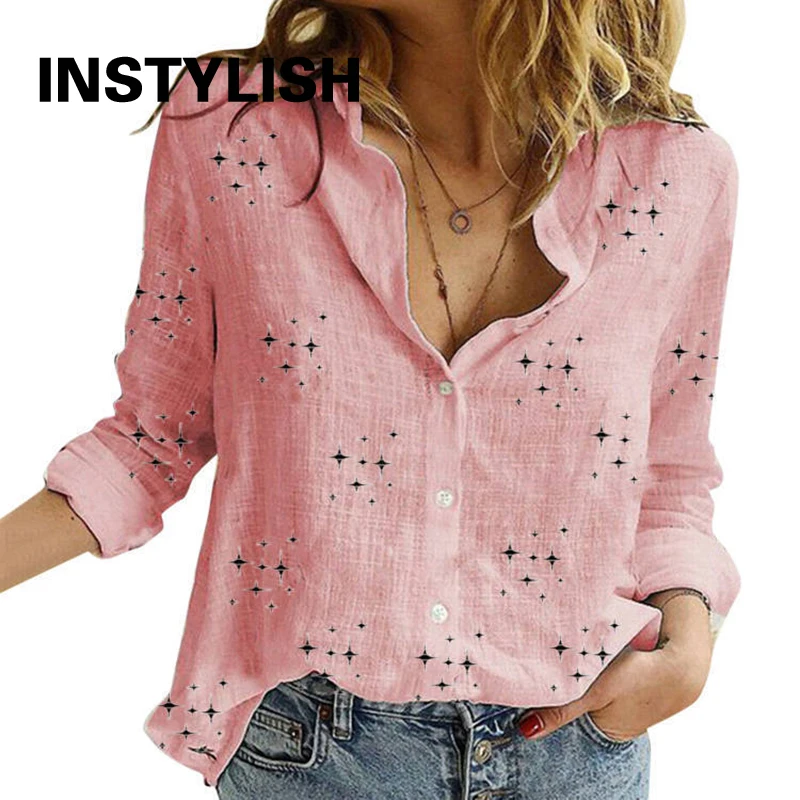 Women Casual Long Sleeve Cotton Linen Shirt Elegant Solid Cardigans Autumn Button Lapel Shirt Loose Oversized Blouse Tunics