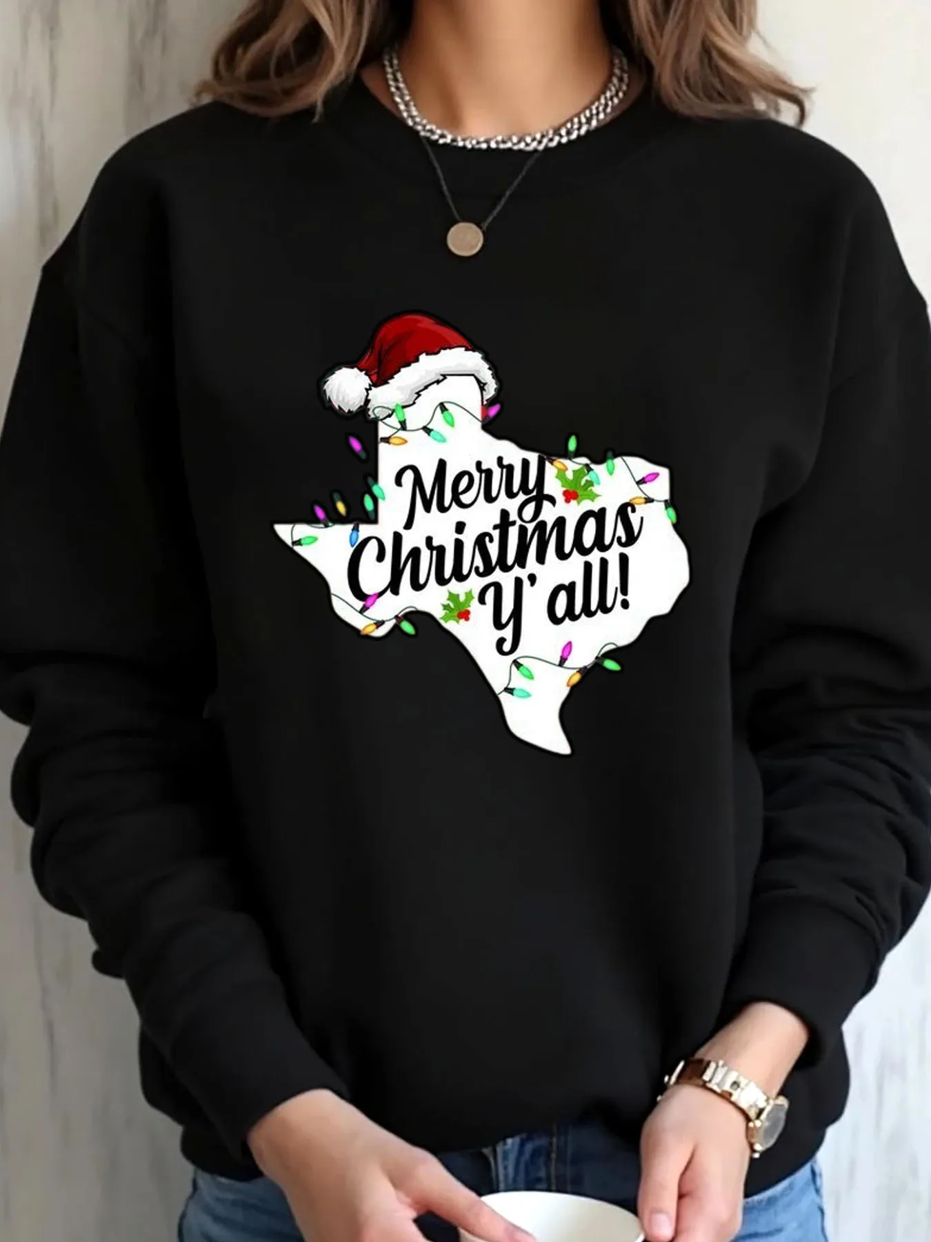 

Женская толстовка большого размера с принтом рождественского штата Техаса, верхняя одежда с Рождеством Yall