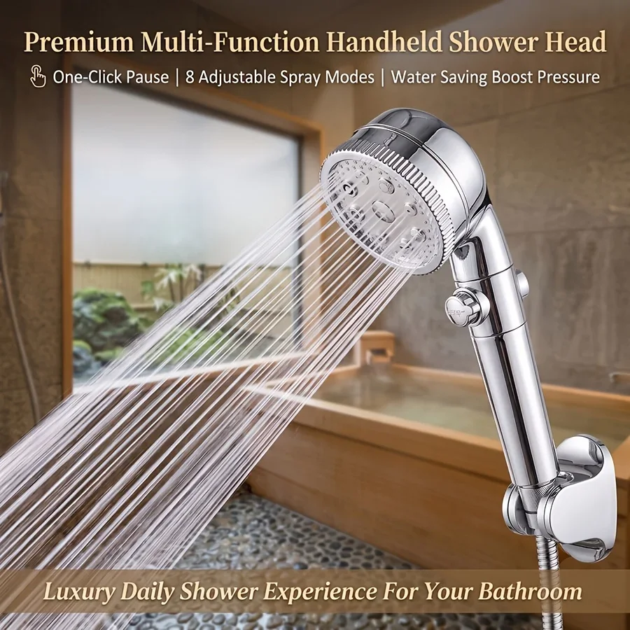Yalandeng eight-position turbocharged handheld shower head, universal for household use and adjustable water flow shower faucet