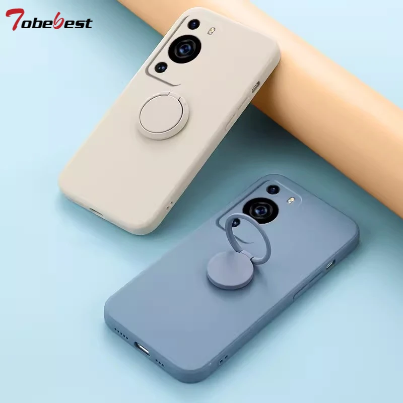 360 Finger Ring Square Silicone Case For Huawei P60 Pro Phone bracket Soft Back Cover