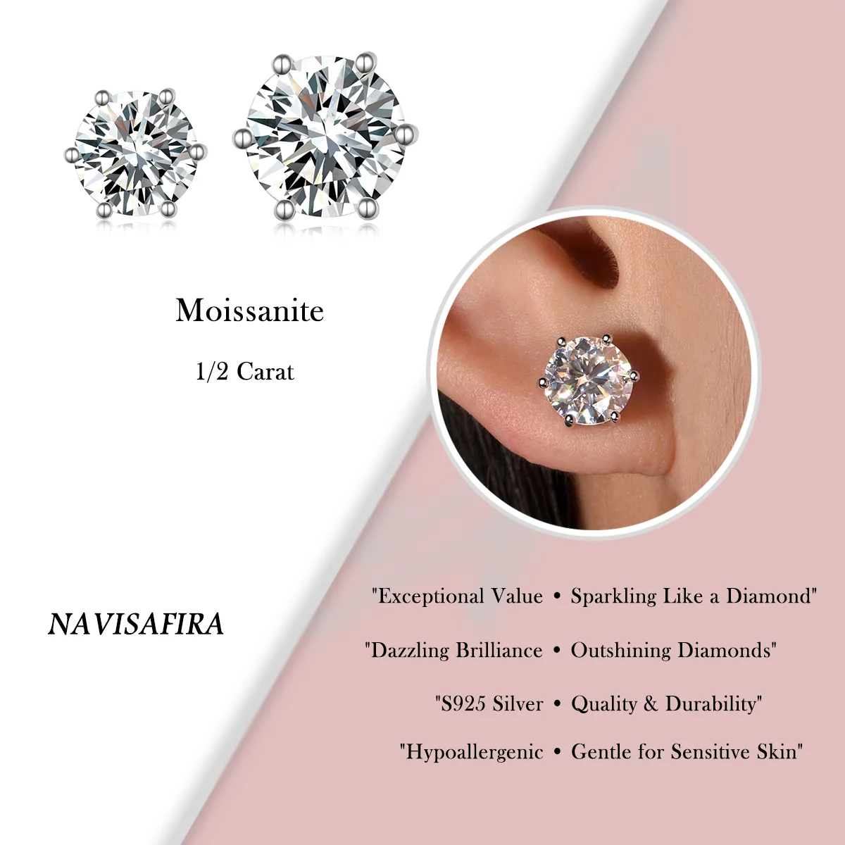 1Ct/2Ct S925 Silver-Plated Six-Prong Moissanite Stud Earrings – Classic Minimalist Design, Sparkling Elegance for Any Occasion