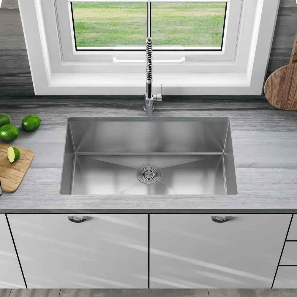 

32" x 19" x 10" Undermount Single Bowl Kitchen Sink with 18 Gauge 304 Stainless Steel Satin Finish HU3219S-S (Sink Only)