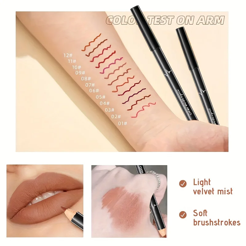 Set di matite opache da 12 colori - Matita labbra impermeabile, resistente, tazza antiaderente - Regalo di Natale - Contiene pianta Squalane