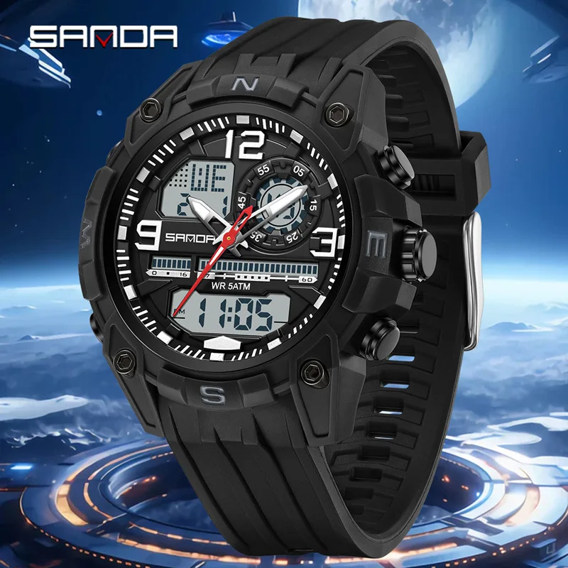 SANDA 6392 Men's Electronic Watch Large Dial Multi Functional Outdoor Waterproof Student Sports Electronic Watch