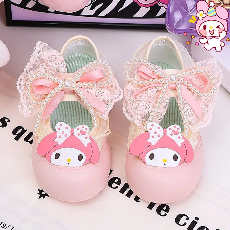 

Sanrios My Melody Children's Canvas Shoes Autumn Girls Bow Dance Shoes Cute Soft Sole Shoes Student Sneakers Leisure Non Slip