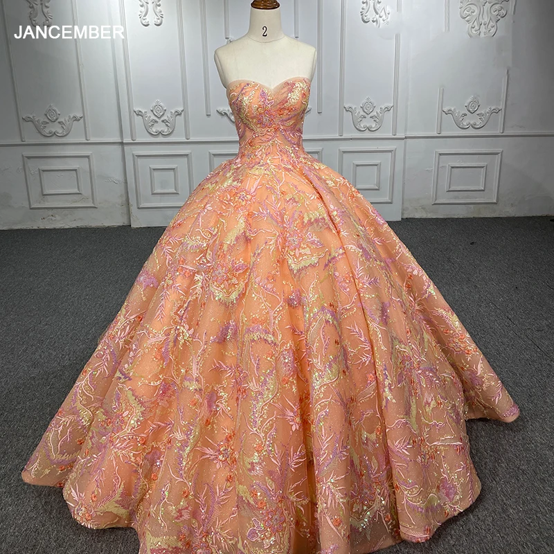 JANCEMBER Elegant Quinceanera Dresses Organza Ball Gown Appliques Orange Sweetheart DY9575 Vestidos De Xv Bar Mitzvah