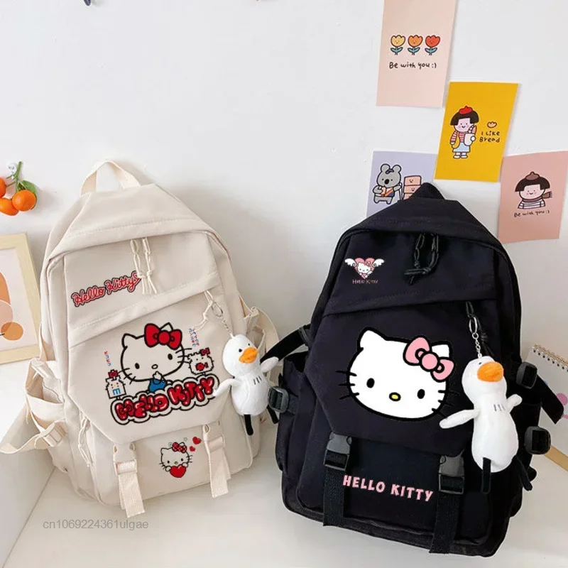 Sanrio Hello Kitty Backpacks Student Cartoon School Bag Korean Style Kawaii Shoulder Bags Y2k Girls Casual Backpack with Pendant