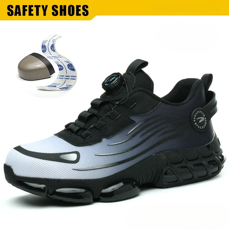 Rotating Button New Men Safety Shoes Men Anti-smash Anti-puncture Work Shoes Fashion Men Sport Shoes Security Protective Boots