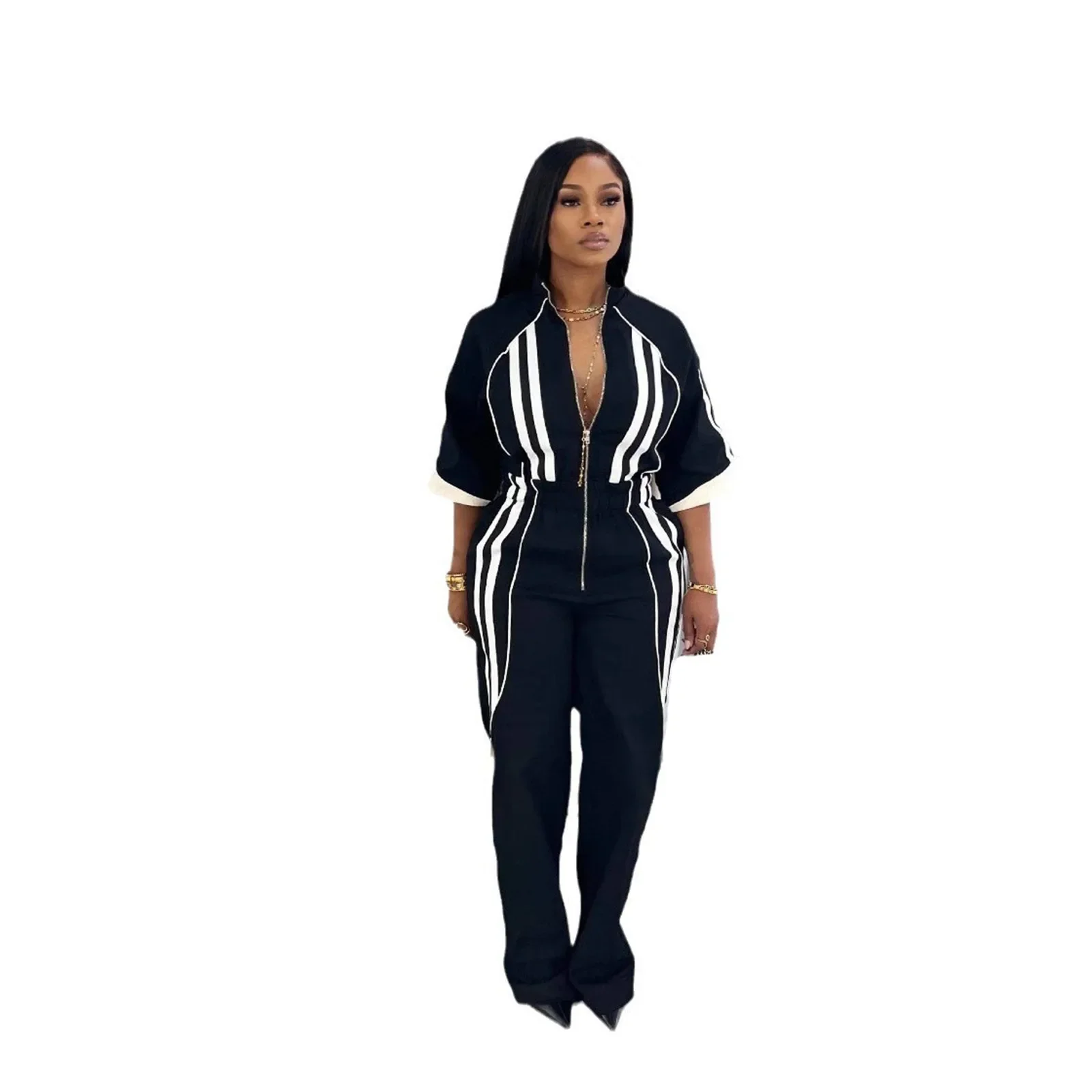 Jumpsuits Women Stand Collar Zipper One Piece Full Sleeve Overalls Wide Leg Long Pants High Waist Rompers Y2k Streetwear 2025