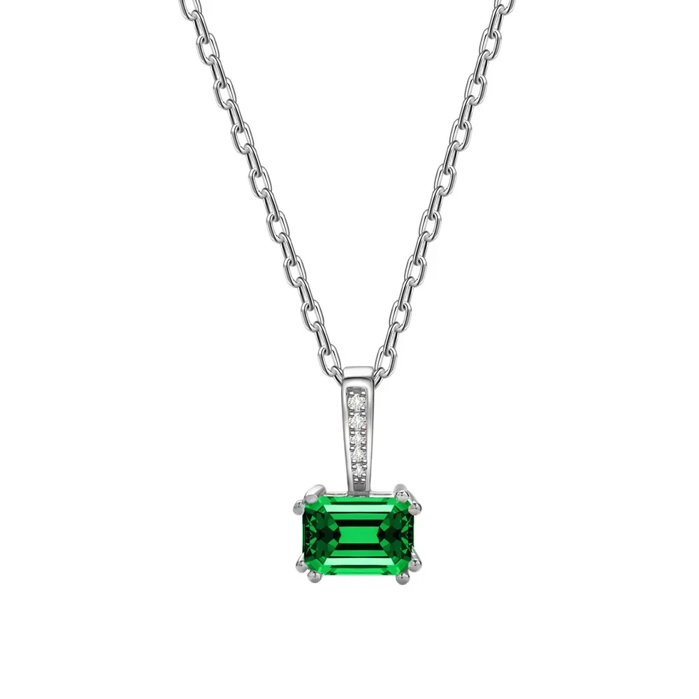 

New Models 5 * 7mm Emerald Cut Emerald Necklace for Women, 925 Silver Collarbone Chain, Minimalist Small and Versatile