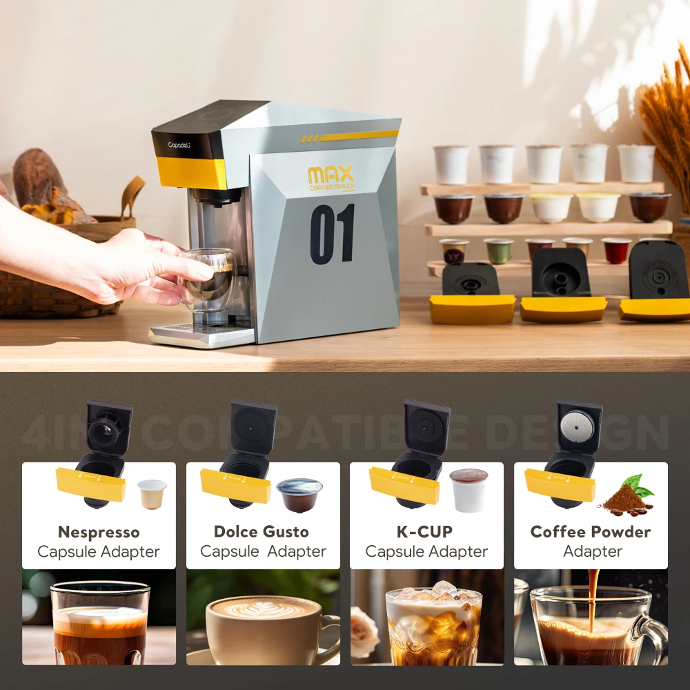 Capsule Coffee Machine 4 in 1 Compatible with DG Nes illy Capsule Pod Ground Coffee Cafeteria 19Bar Coffee Maker icafilas