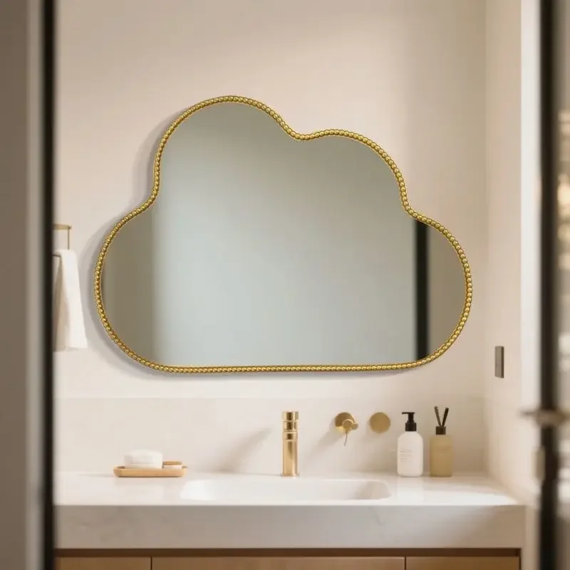 Design European Bathroom Mirror Rosegold Wall Irregular Aesthetic Mirror Makeup Girls Adornos Para El Hogar House Accessories