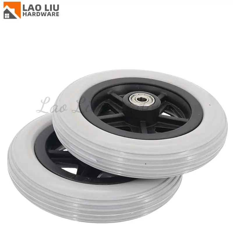 Ruota in PU da 6 pollici nero grigioRuote in gomma liscia flessibile per carichi pesanti Ruota anteriore Ruota solida Sostituzione sedia a rotelle