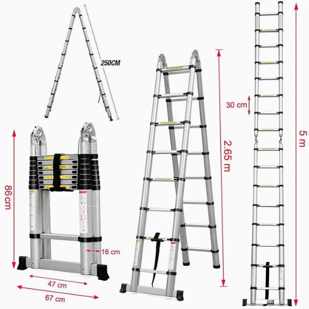 Portable Office Building Modern Foldable Ladder Durable Aluminum Alloy Telescopic Wall-Leaning Single Ladder 150kg Load Capacity view 5