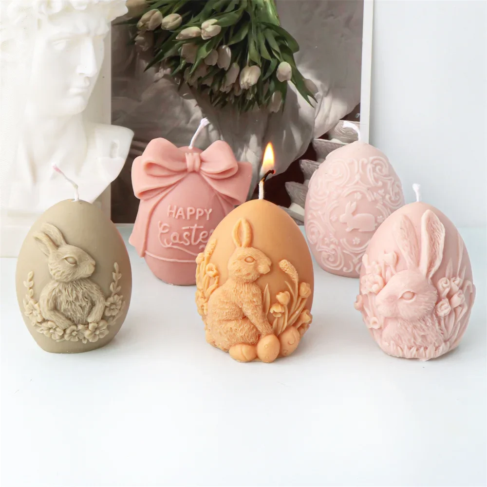 

Easter Bow Rabbit Easter Egg Silicone Candle Mold Embossed Rabbit Scented Candle Plaster Resin Molds Candle Making Supplies