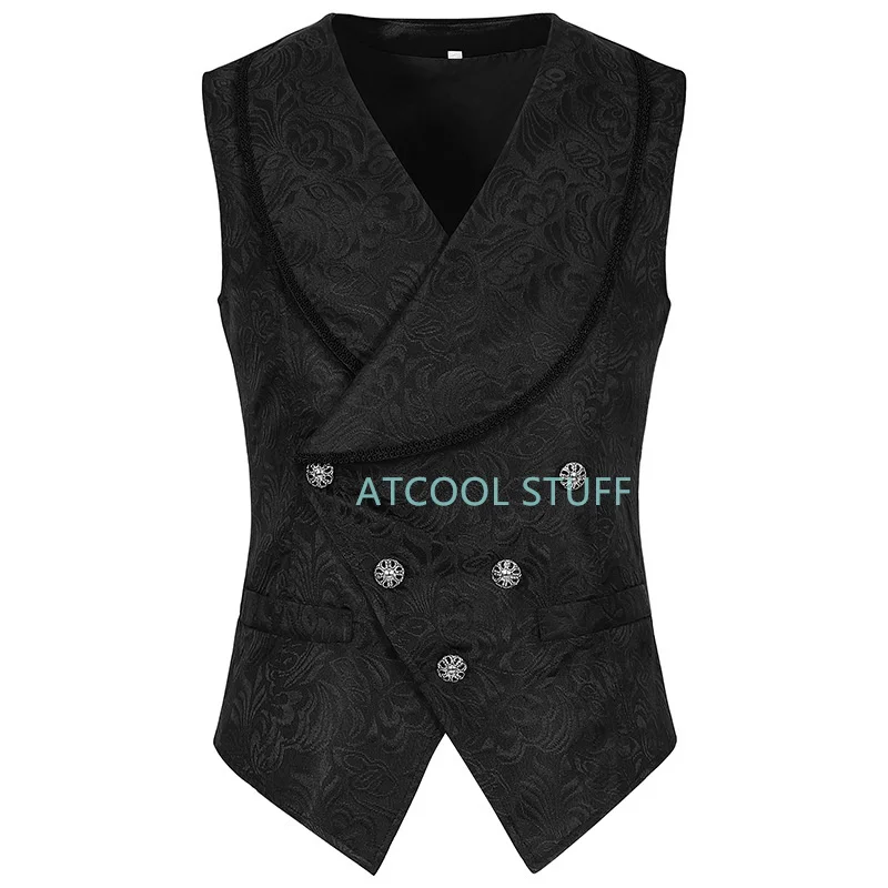 Gothic Waistcoat Mens Medieval Slim Fit Coat Steampunk Adult Cosplay Medieval Renaissance Jacquard Formal Dress Vest For Suit