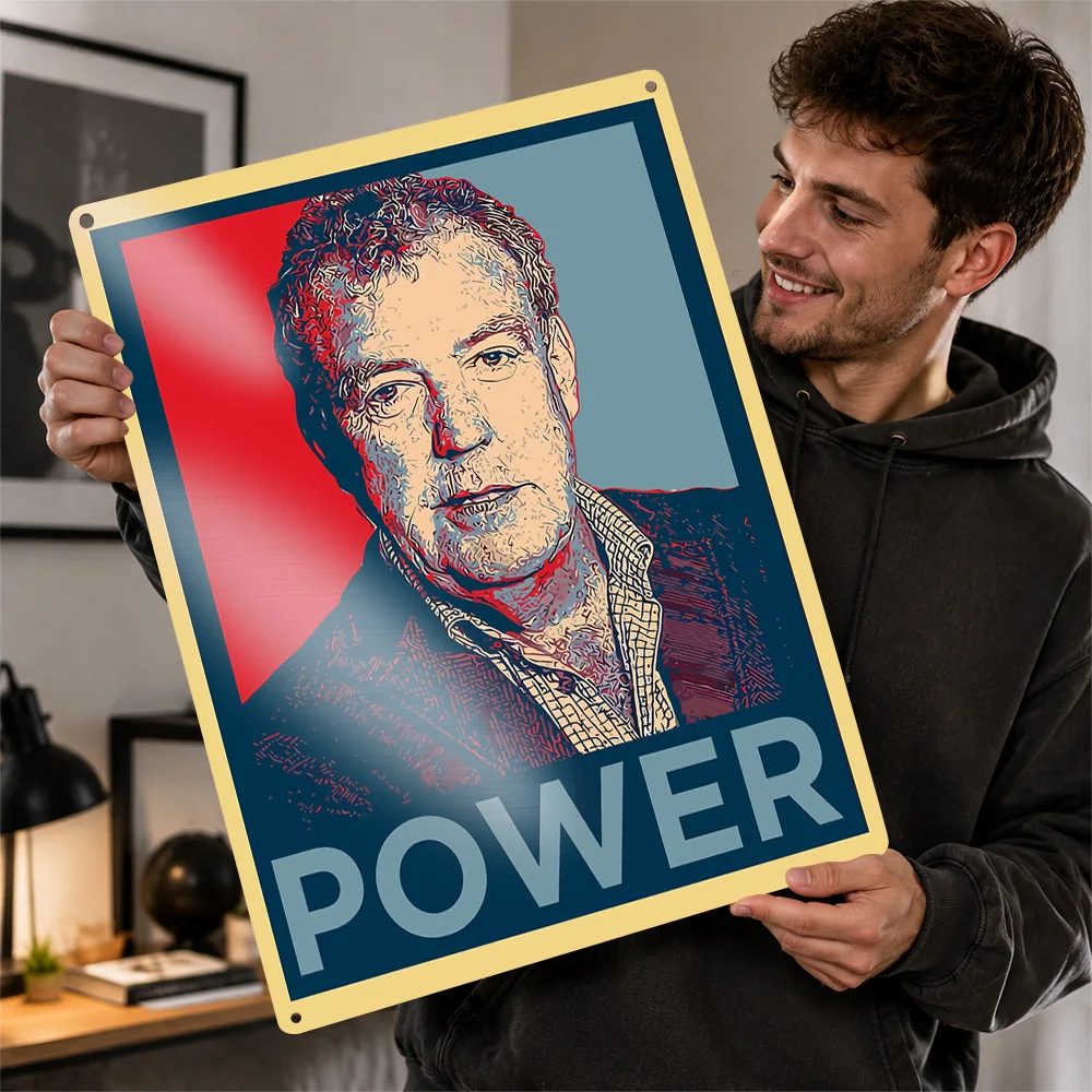 Jeremy Clarkson Power Portrait Aluminum Poster Pop Inspired Wall Art For Home Office Personalized Metal Sign Motoring Fan Gift