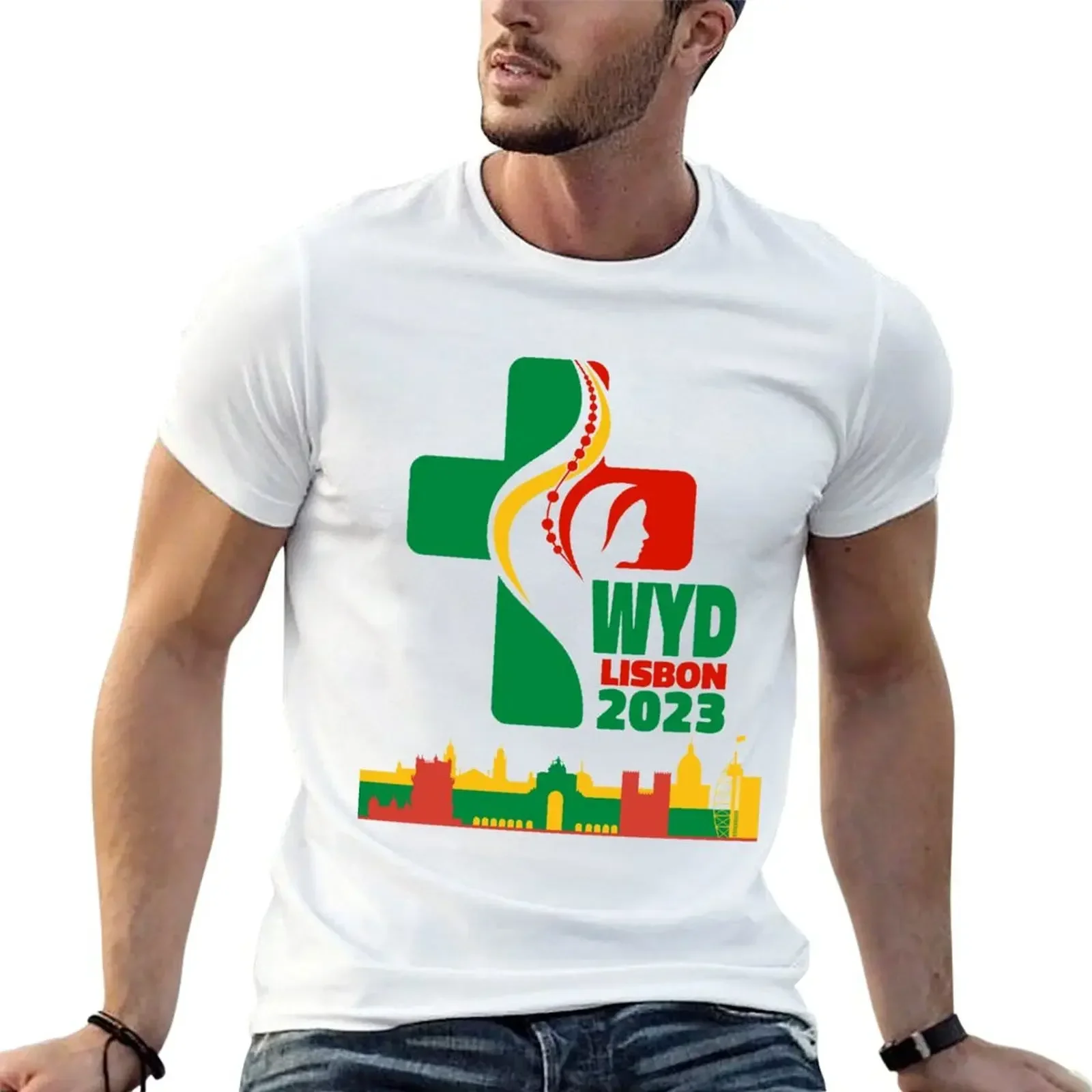 WYD World Youth Day Lisbon 2023 official logo city T-Shirt rapper graphic tees vintage clothes mens tall t shirts