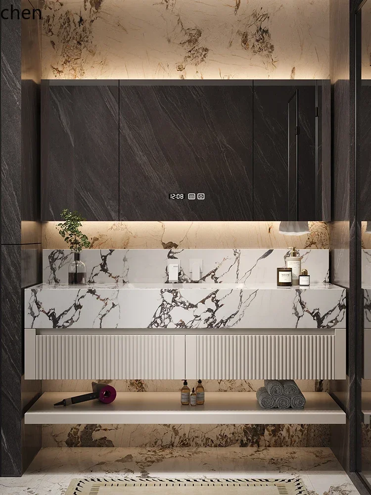 O9.7-  ceramic seamless integrated double basin bathroom cabinet combination bathroom wash basin washstand