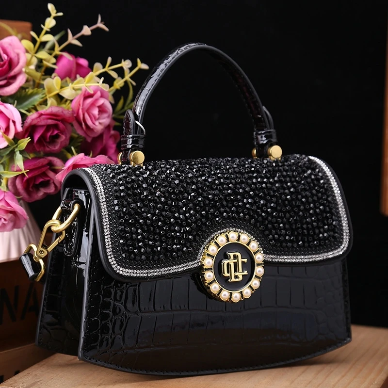 Shoulder Women For Handbag Diamond Bags Inlaid Red Crossbody New Y2k Fashion Composite Cowhide Black Retro Stone Pattern