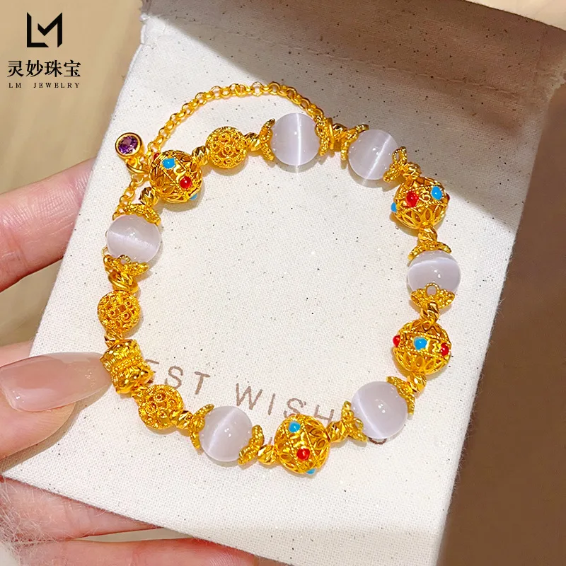 Gold Shop Same Style 9999 24K Real Gold Women's Gold Bracelet Transfer Beads Exquisite Birthday Gift Luxurious Beautiful Jewelry