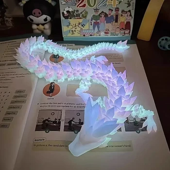 3D-gedruckter Edelstein-Drache, leuchtet im Dunkeln, drehbar, bewegliche Drachen, Kristallfiguren, Aktionsspielzeug, Desktop-Ornament, Geburtstagsgeschenke