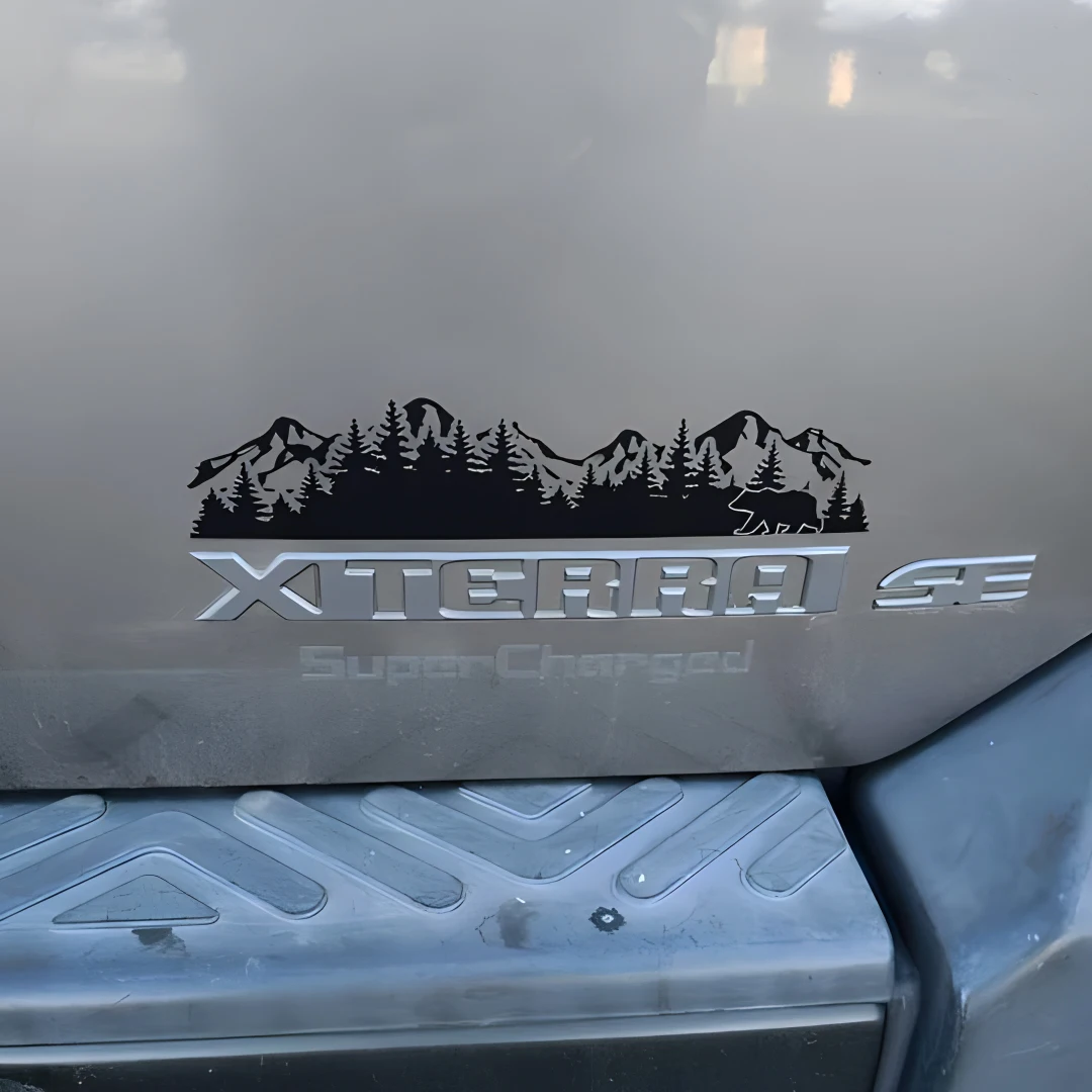 ملصق ذيل السيارة المزخرف للغابات والدب ، شعار السيارة ، ملصق الفينيل الرسومي ، الشارات لسياراتك ، سيارات الرباعي ، الشاحنات