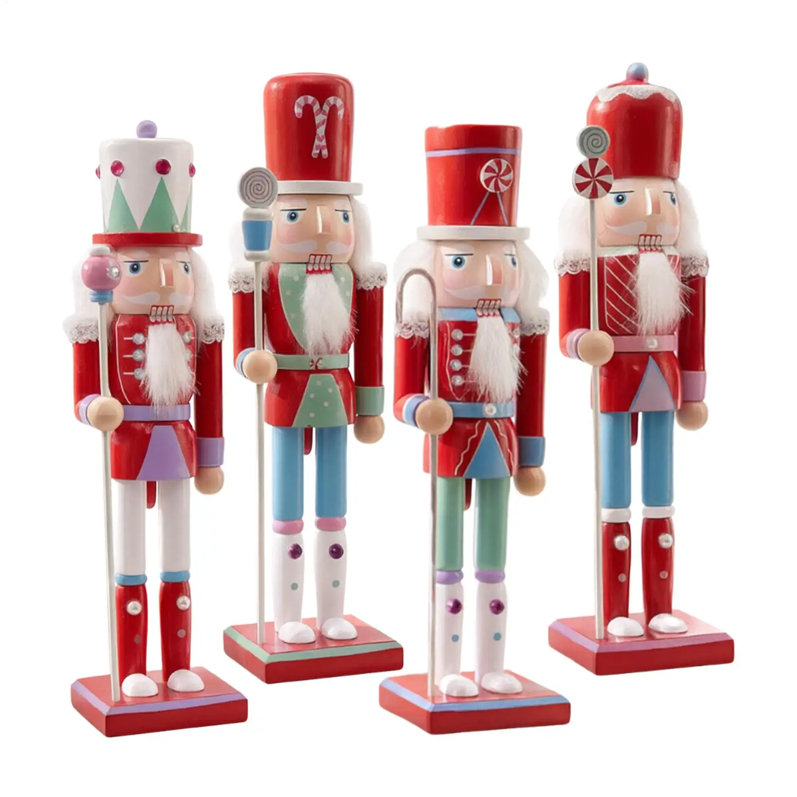 30cm Christmas Nutcracker Soldier Wooden Doll Red Gold Holiday Decoration Figurine for Home Office Table Shelf Mantel Decor