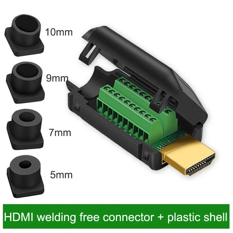 HDMI-compatible Solder-free Plug Connector HDMI-compatible 2.0 Welding Connectors 4K HD Line Repair DIY Male Adapter Metal Shell