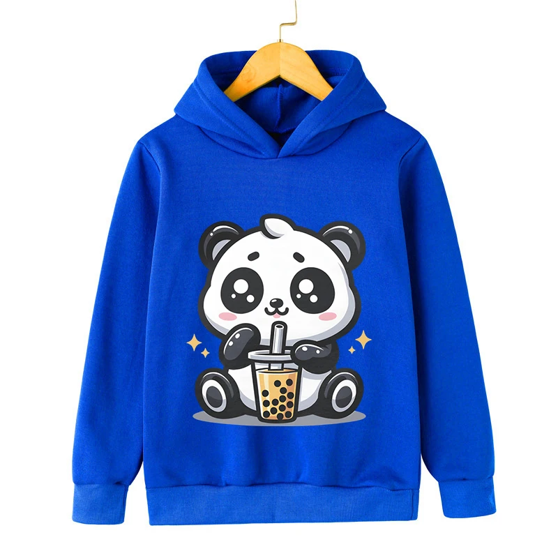 3-12 Years Old Children Panda Bubble Tea Hoodie Kids Cartoon Style Clothing Long Sleeve Cute Animal Bobo Tea Boy Girl Sweatshirt