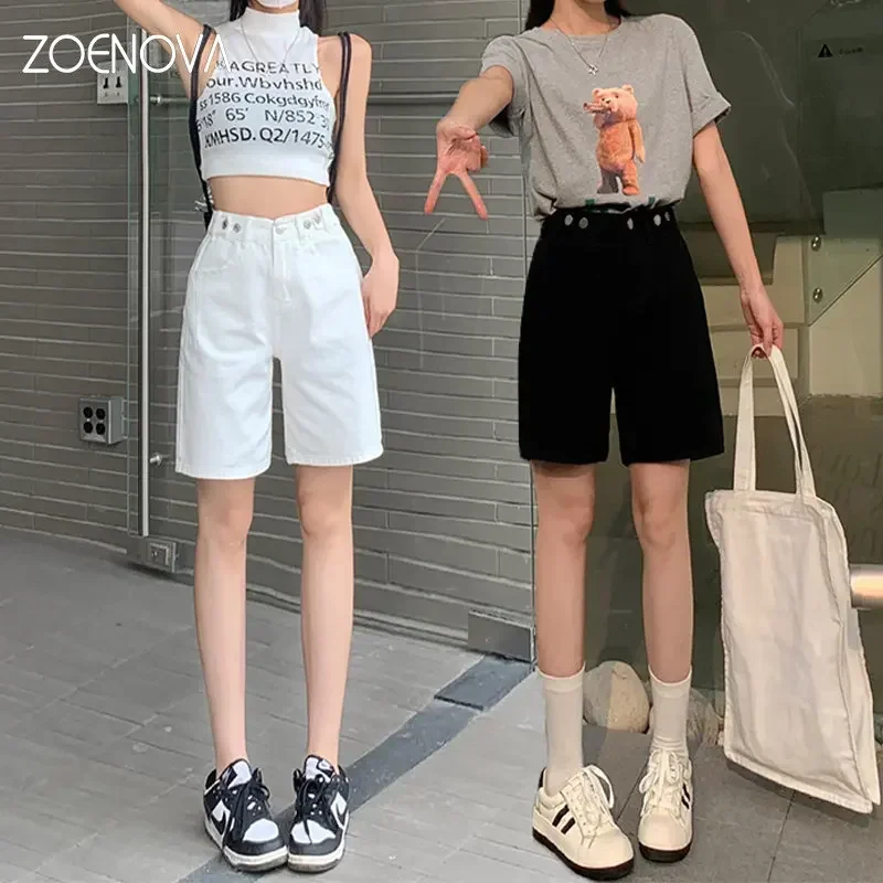 

ZOENOVA Y2k New Non Stretch Hot Girl Trendy Women's Five Point Pants Jeans Retro Korean Above Knee Mini Denim Short Loose Fit