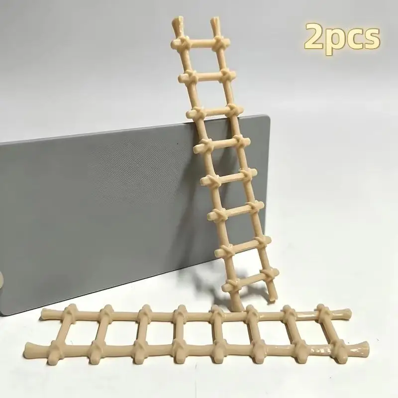 2Pcs Mini Bamboo Look Ladder Decor Fairy Garden DIY Craft Cake Topper Hamster Cage Landscape Ornament