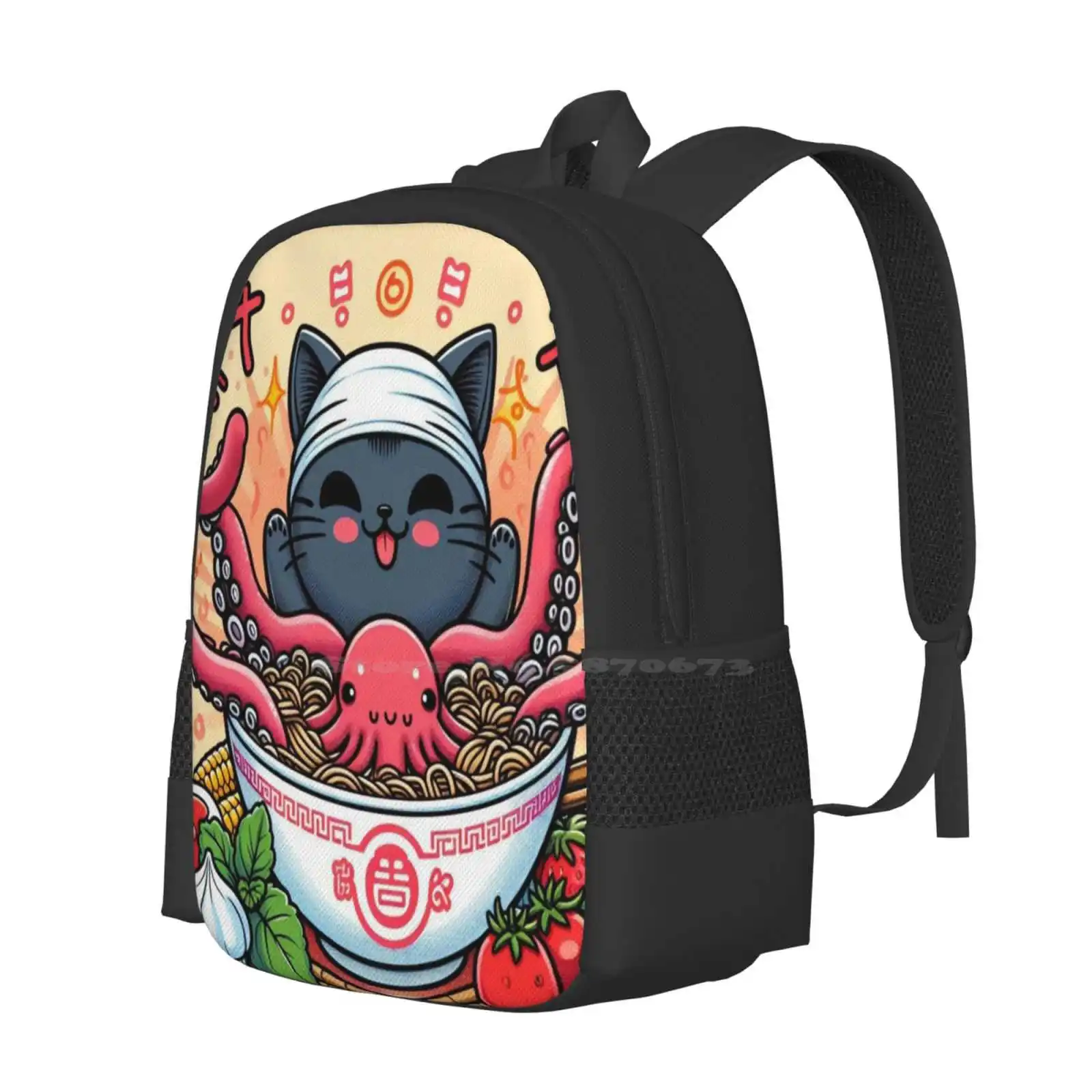 Cat Ramen Hot Sale Schoolbag Backpack Fashion Bags Cat Ramen Octopus Japan Food Manga