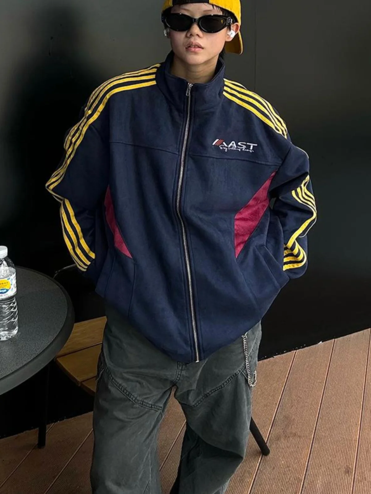 

Loose Fit Patchwork Contrast Color College Sle Stand Collar Embroidered Jaet Men's Spring Autumn New Sle American Retro...