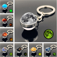 Luminous Moon Keychain Galactic Nebula Earth Mars Saturn Glass Ball Keyring Planetary Pendant Car Trinket Astronomy Fans Gift
