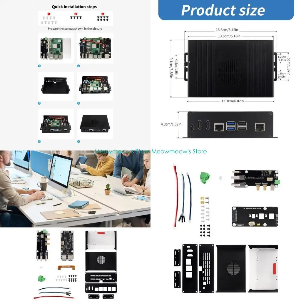 

W91A просторный алюминиевый корпус для корпуса RPI 5 с PCIe Ethernet USB3.2 Правлением расширения для дополнительных