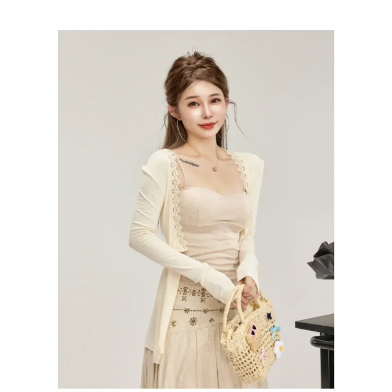 

Ele Sle, женский летний новый тонкий длинный све, солнцезащитный открытый кардиган, сексуальный модный топ для пикантных девушек, ажурный дизайн