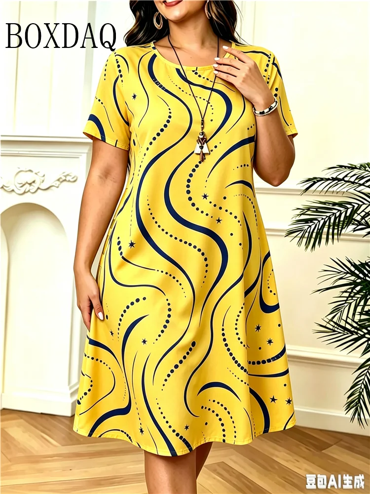 Summer Oversized Women's Short Sleeved Dress Fashion Simple Casual Abstract Striped 3D Print Dress Plus Size Loose Dress 5XL 6XL