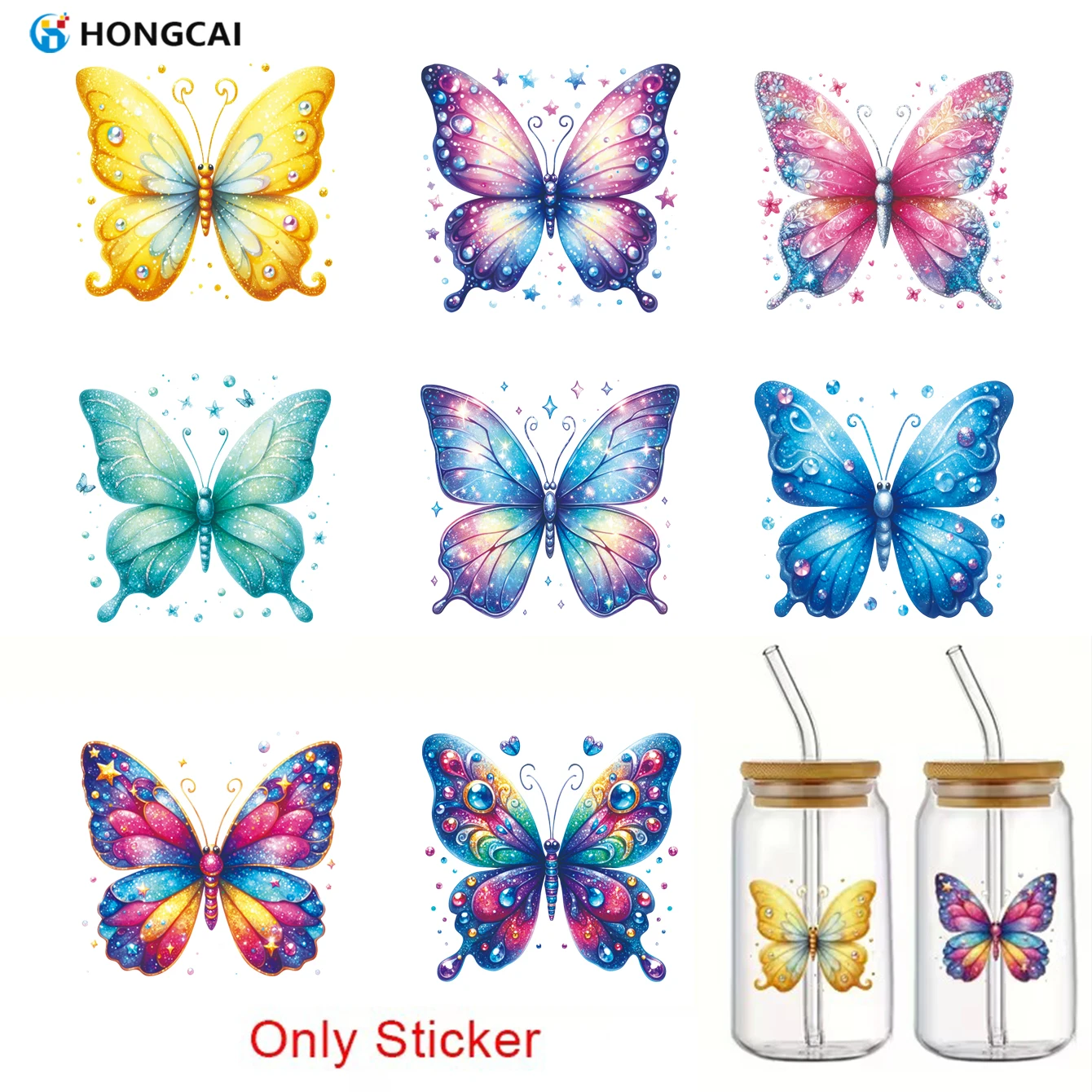 

8 Dreamy Butterfly UV DTF Stickers 3D Crystal Embroidery Stickers Vibrant colors with long-lasting durability