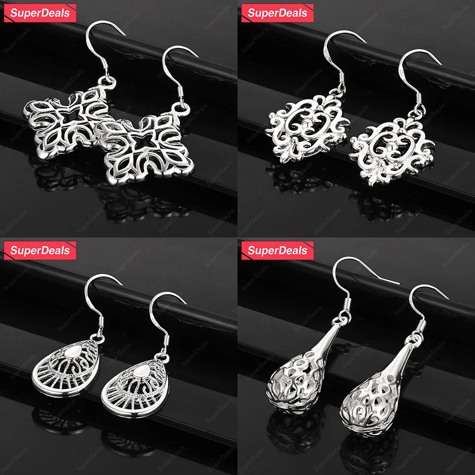 

SuperDeals 925 Sterling Silver Water Drop Earrings Women's Temperament Jewelry Elegant Earrings Anniversary Party Gift