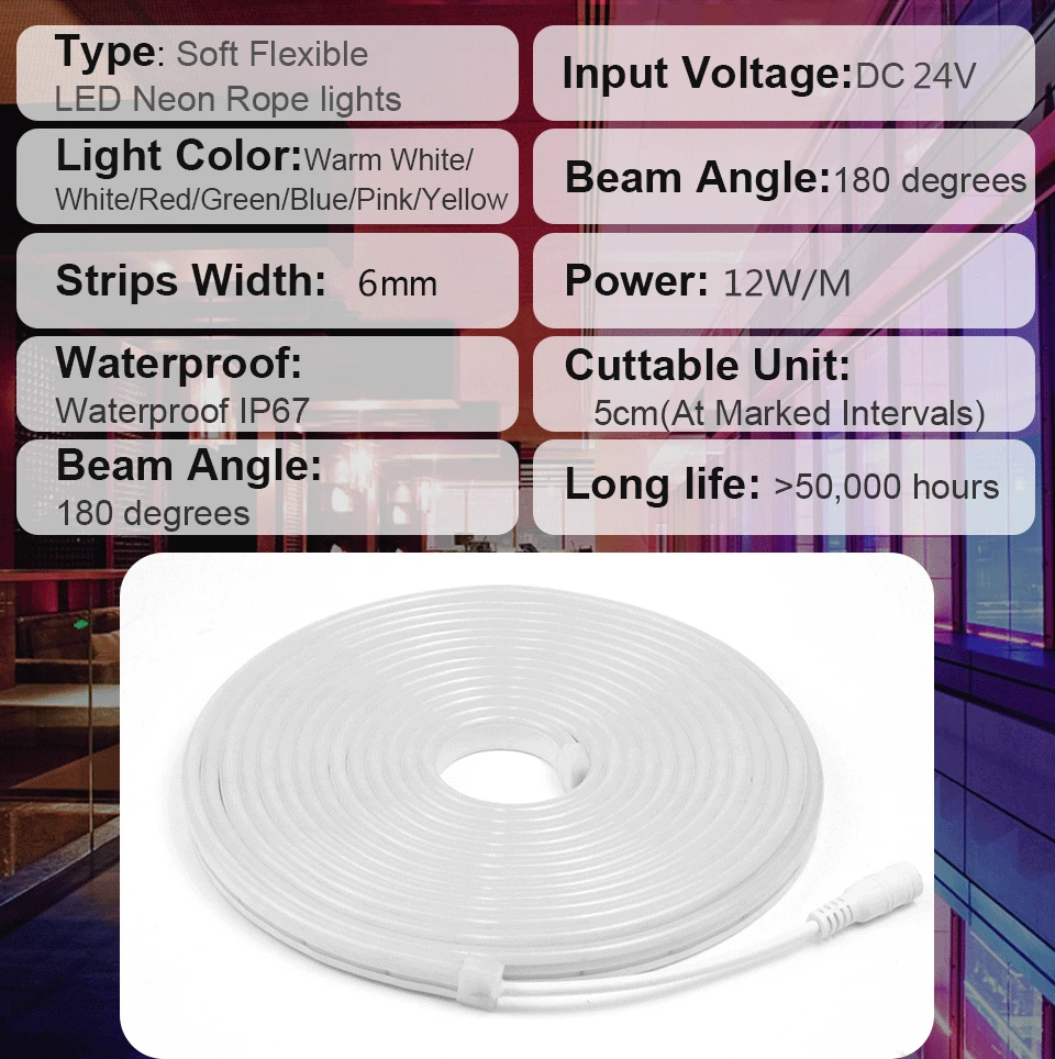 Wodoodporny ściemnialny 24V światło neonowe Led 5m 8m 10m miękki elastyczny pasek Led 24V biały oświetlenie neonowe pokój kryty dekoracja zewnętrzna