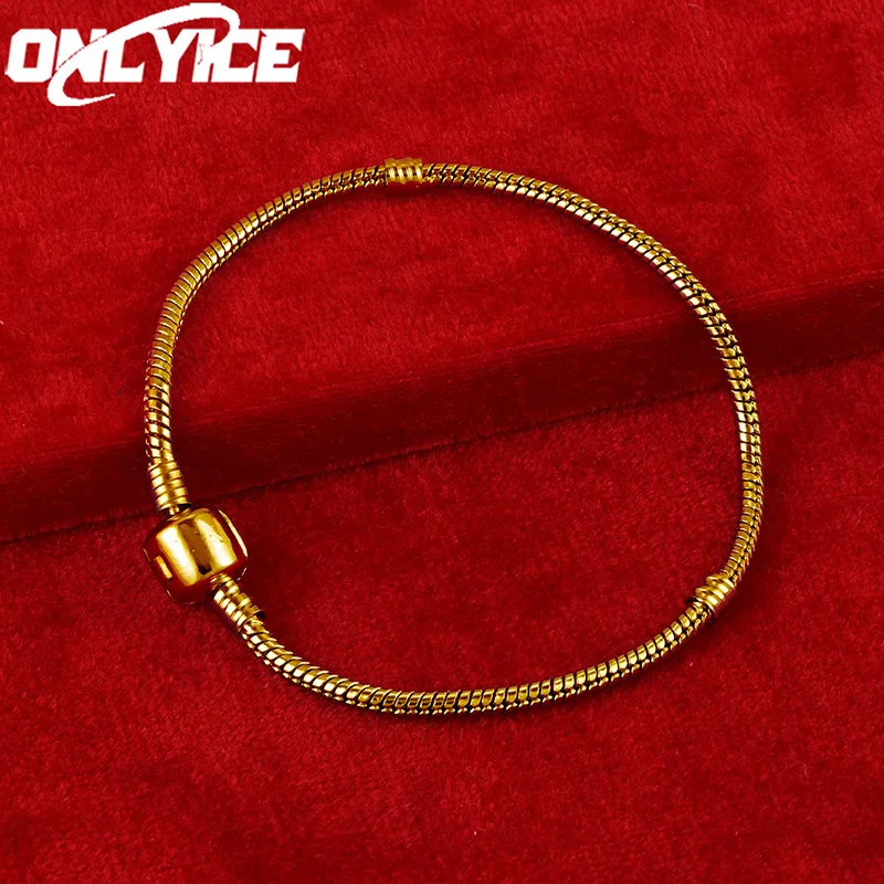 

24K Gold Bracelet For Women 3mm Snake Chain Lady Fashion Wedding Engagement Party Charms Jewelry Gifts Free Shipping