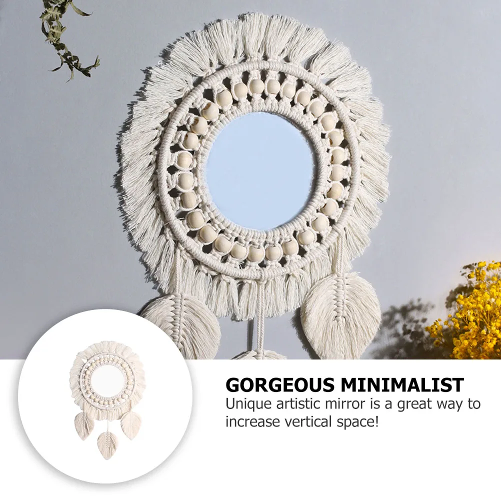 

Cotton Weaving Bohemian Wood Nordic Decor Wall Cotton Rope Woven Mirror Home Hanging Vertical Space Durability