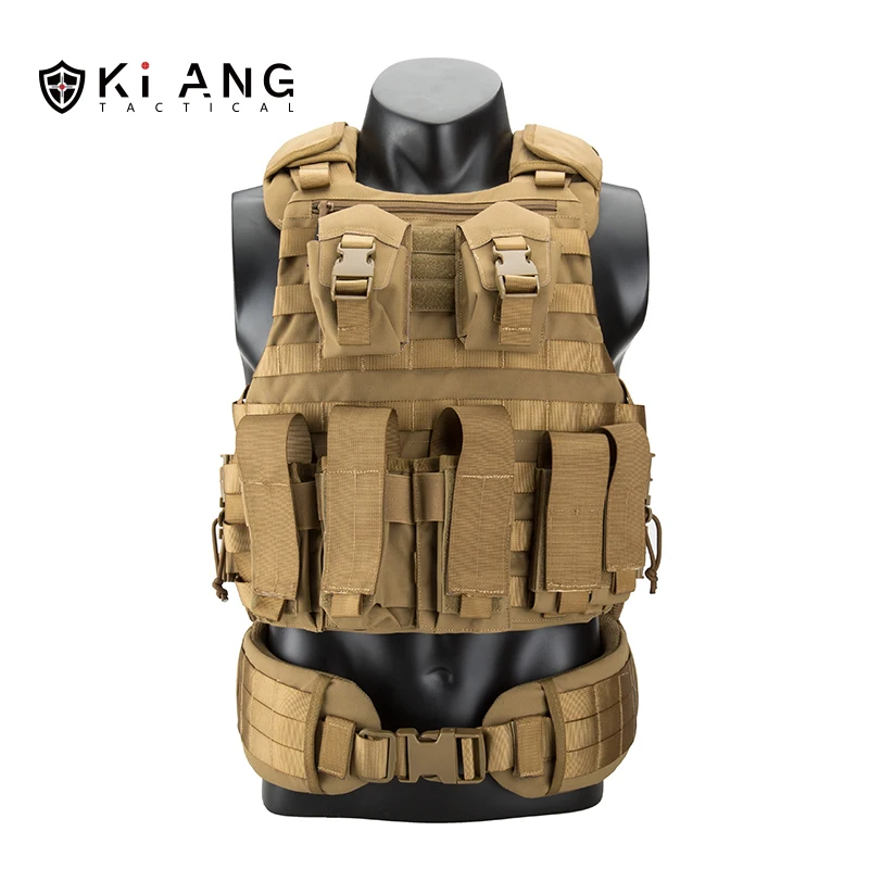 Factory Custom 500D Nylon Khaki Outdoors Tactical Vest Laser Cut MOLLE Adjustable Plate Waterproof Tactical Vest For Men