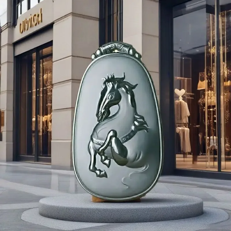 

Myanmar Laokeng jadeite pure natural ink jade horse success pendant genuine fine carving versatile for your own use