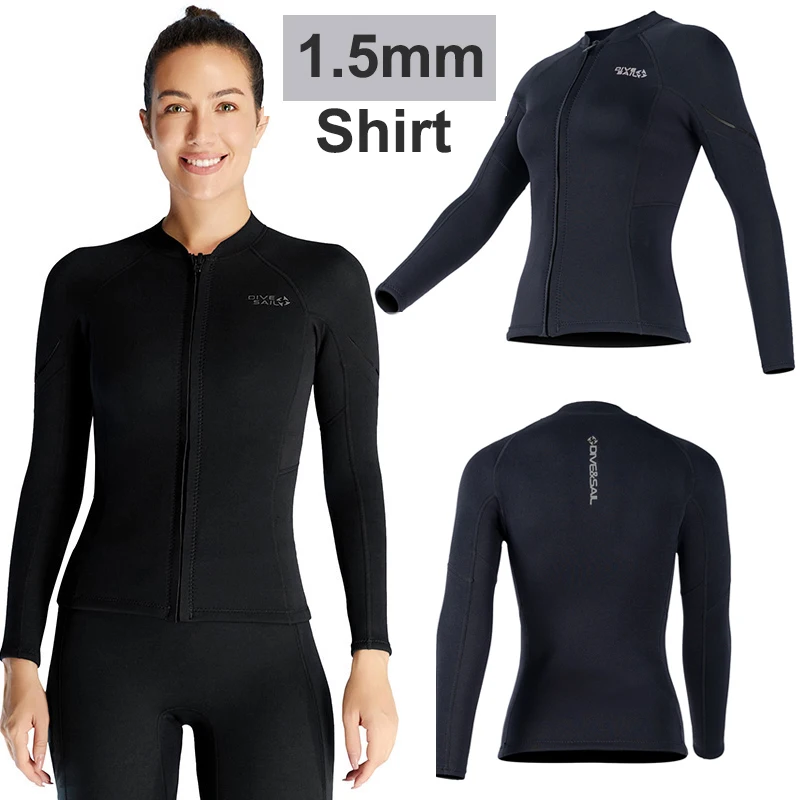 Dive & Sail Women's/Men's Wetsuit Jacket Shirt Premium Neoprene 1.5mm Long Sleeve Front Zip Wet Suit Top for Diving Surfing